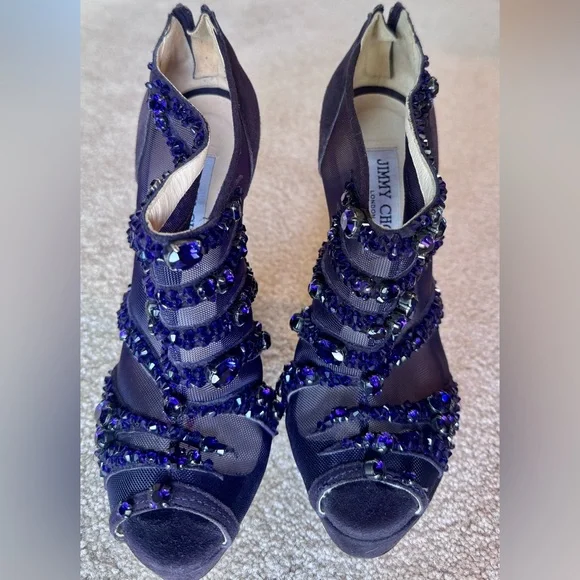 Jimmy Choo Purple Rhinestone Stiletto Heels - Picture 2 of 12